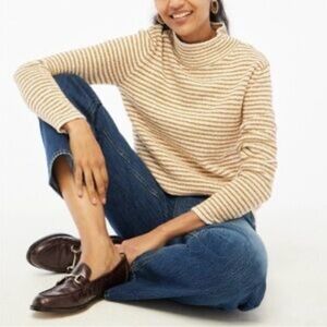 🌺J. Crew Striped Tan-White Mock Neck Sweater